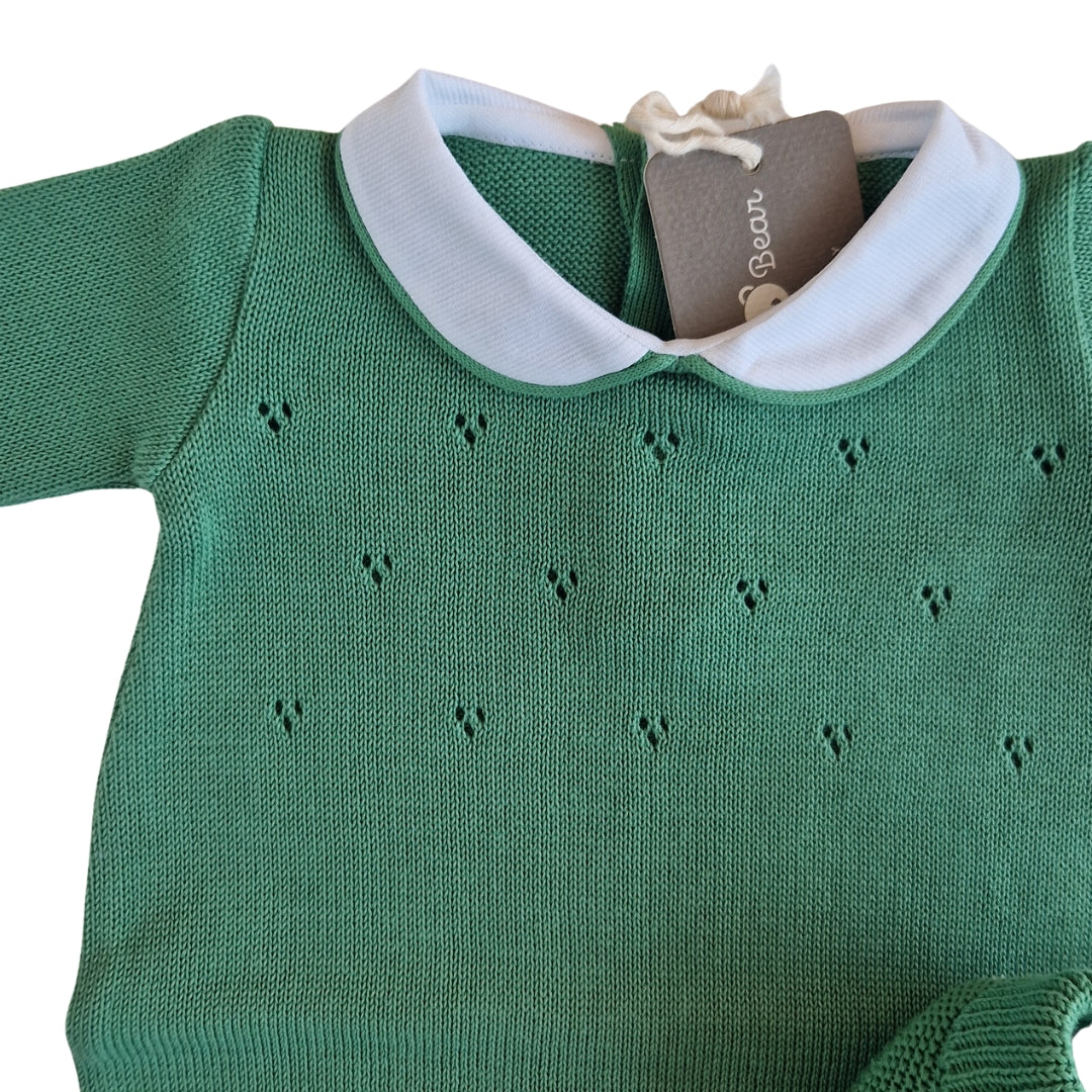 Tutina Manica Lunga Cotone Traforato con Scarpina Culla Verde