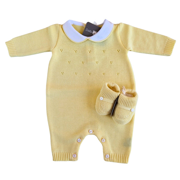 Tutina Manica Lunga Cotone Traforato con Scarpina Culla Giallo