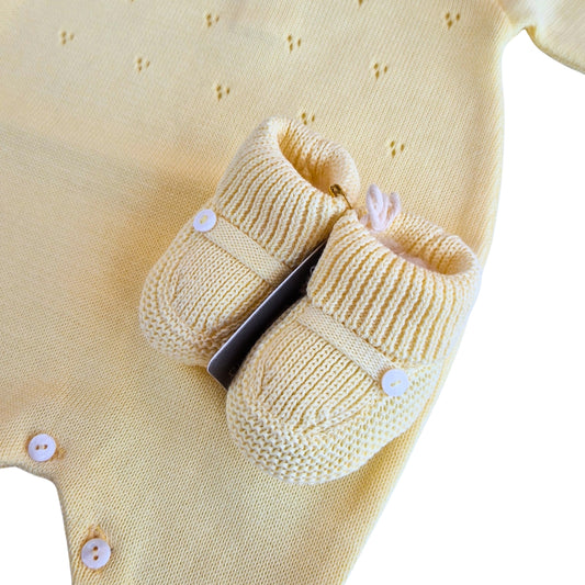 Tutina Manica Lunga Cotone Traforato con Scarpina Culla Giallo
