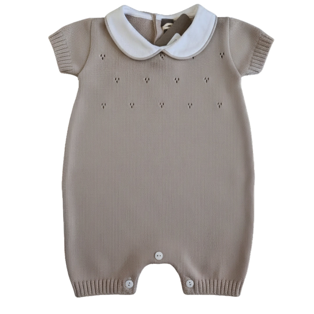 Tutina Manica Corta Cotone Traforato con Scarpina Culla Blu