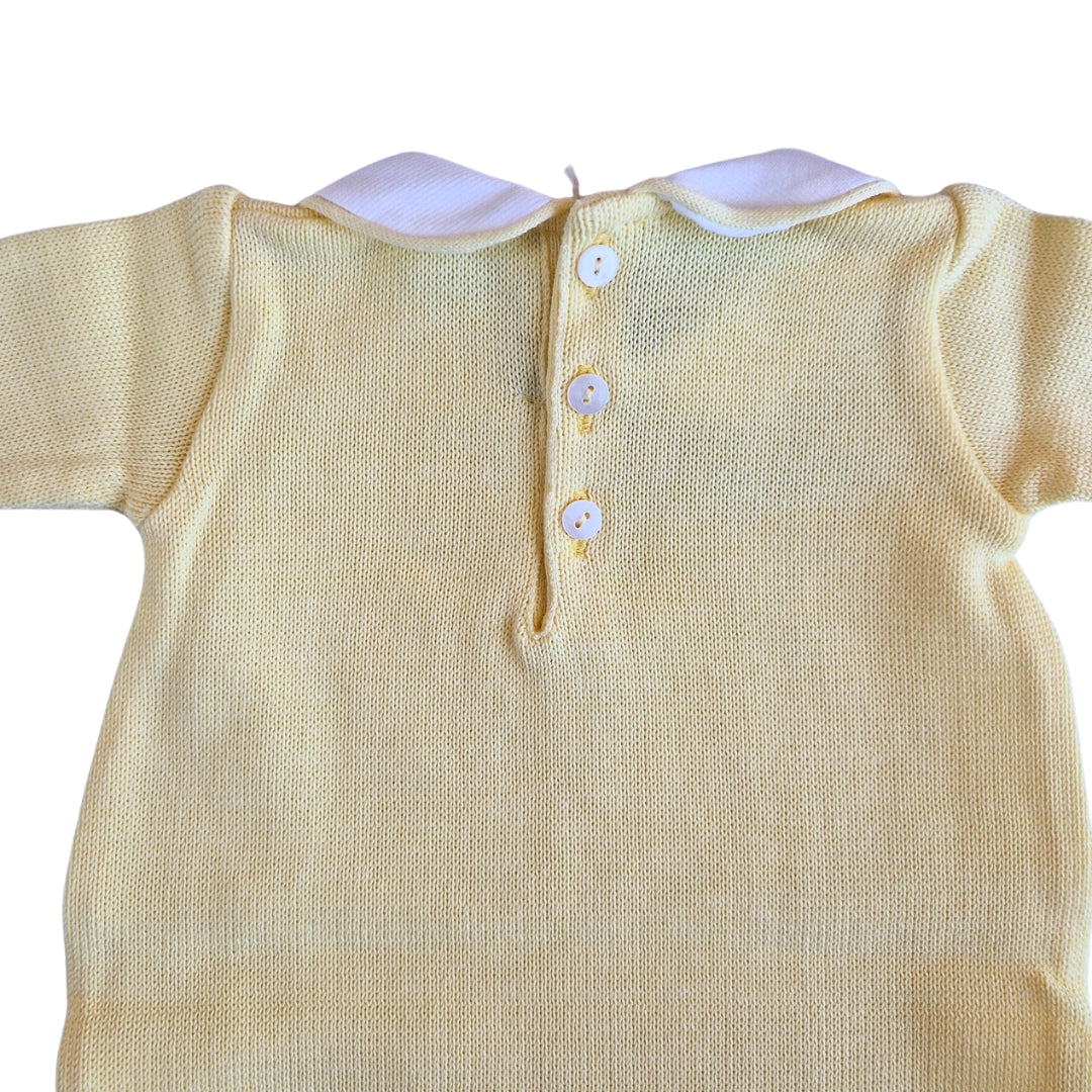 Tutina Manica Lunga Cotone Traforato con Scarpina Culla Giallo