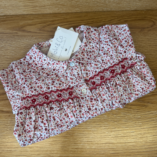 Camicia fiorellini punto smock - Floreale Rossa