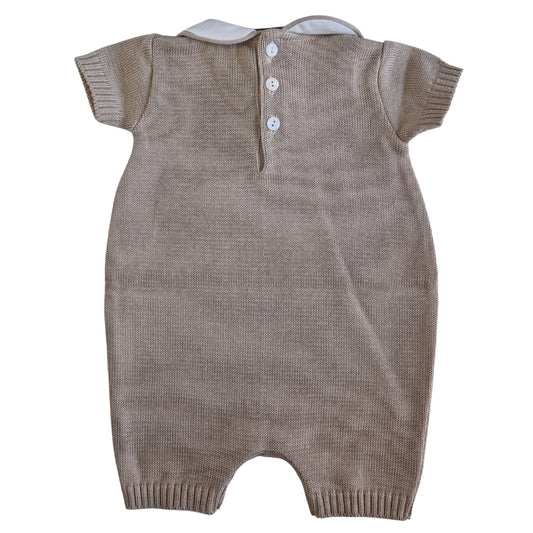 Tutina Manica Corta Cotone Traforato con Scarpina Culla Tortora