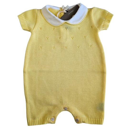 Tutina Manica Corta Cotone Traforato con Scarpina Culla Salvia