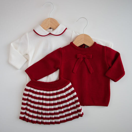 Set gonna lana - Gonna + body + maglia con fiocco - Rosso