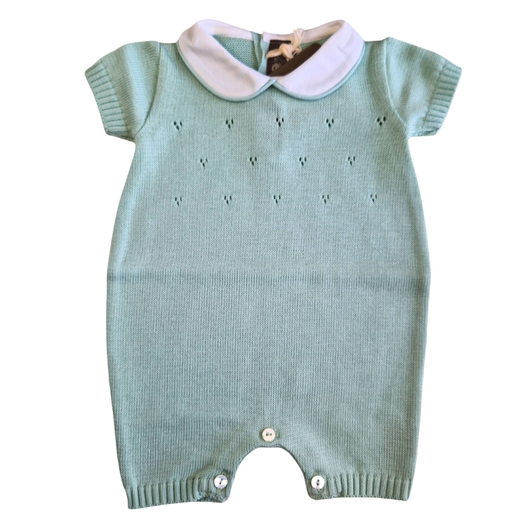 Tutina Manica Corta Cotone Traforato con Scarpina Culla Blu