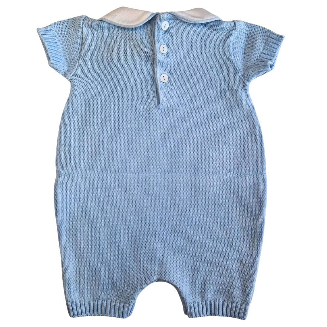 Tutina Manica Corta Cotone Traforato con Scarpina Culla Blu