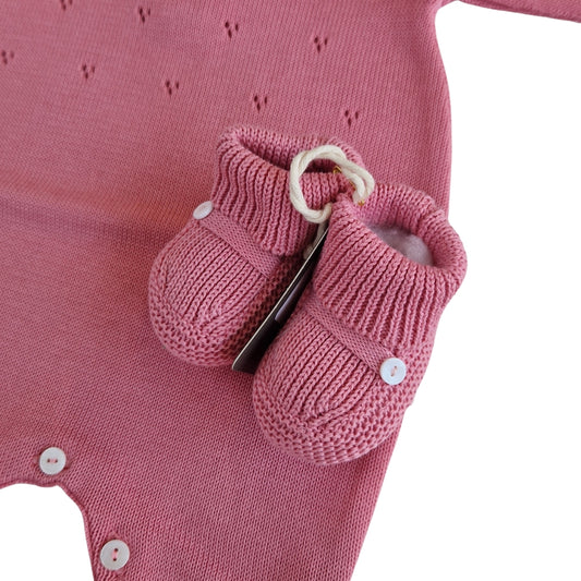 Tutina Manica Lunga Cotone Traforato con Scarpina Culla Pesco