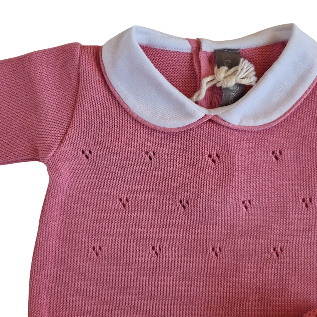 Tutina Manica Lunga Cotone Traforato con Scarpina Culla Pesco