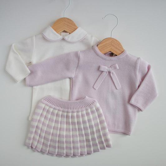 Set gonna lana - Gonna + body + maglia con fiocco - Glicine