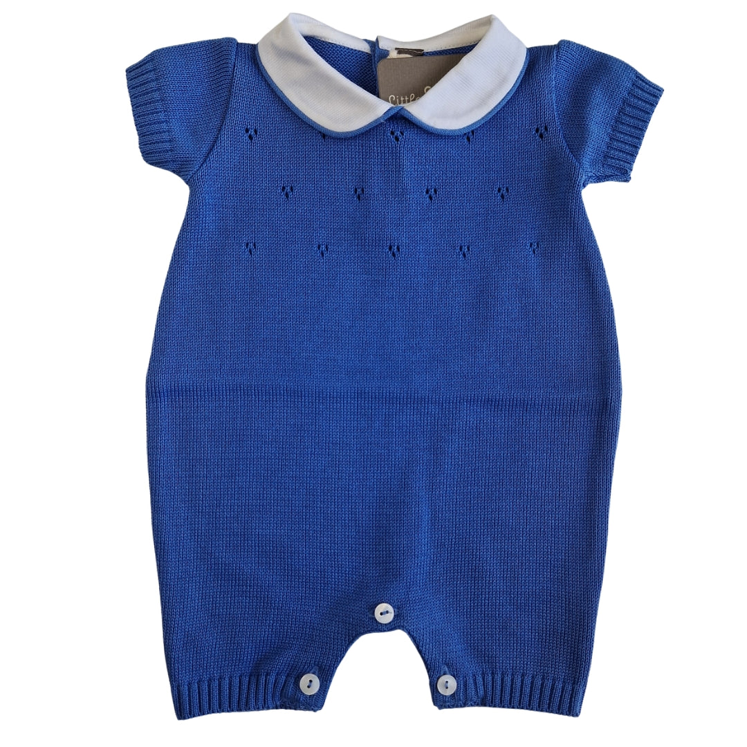 Tutina Manica Corta Cotone Traforato con Scarpina Culla Blu