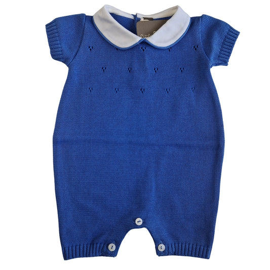 Tutina Manica Corta Cotone Traforato con Scarpina Culla Blu