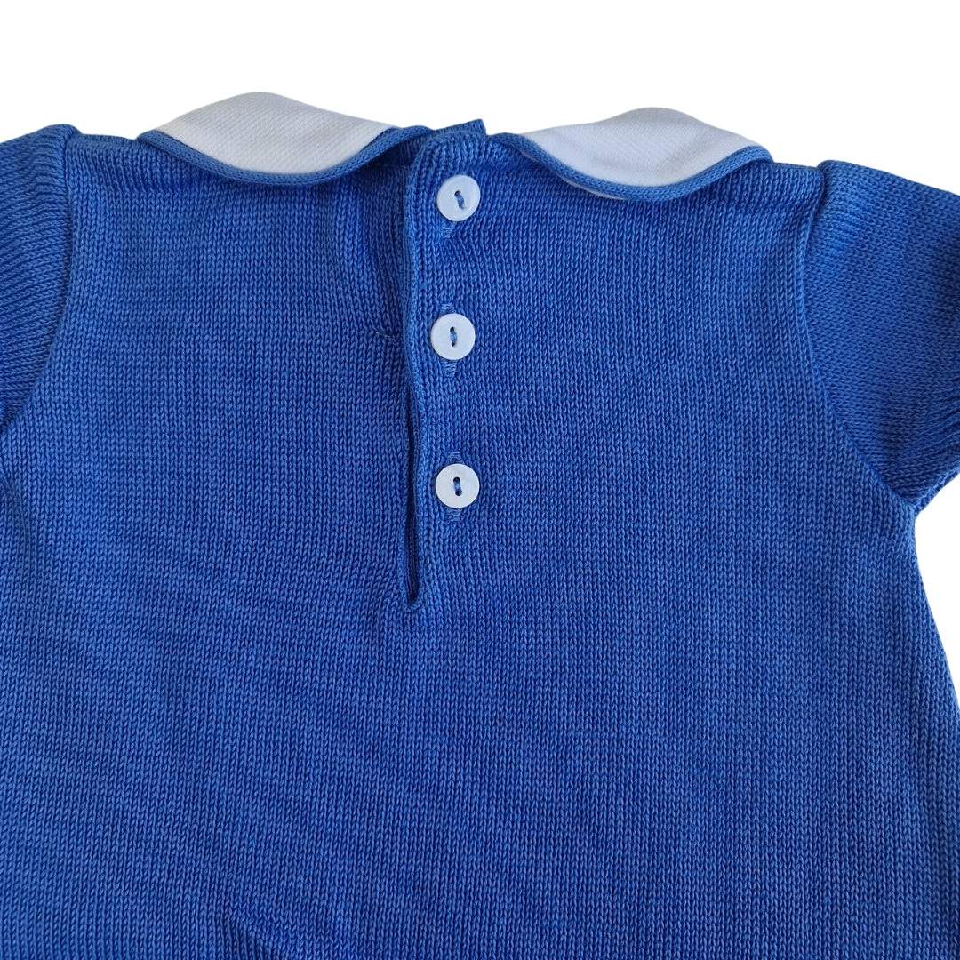 Tutina Manica Corta Cotone Traforato con Scarpina Culla Blu