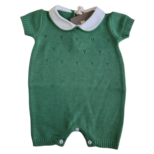 Tutina Manica Corta Cotone Traforato con Scarpina Culla Verde