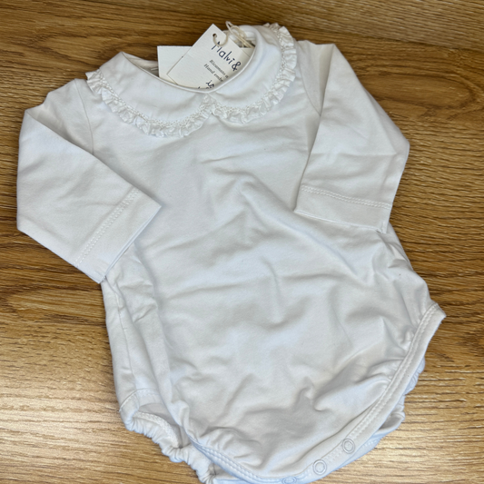 Body in cotone manica lunga con colletto ricamato - Ricamo bianco