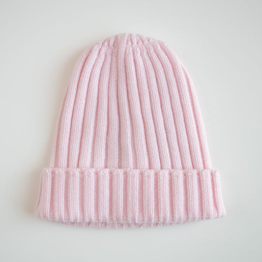 Cappello in lana a costa inglese - Rosa