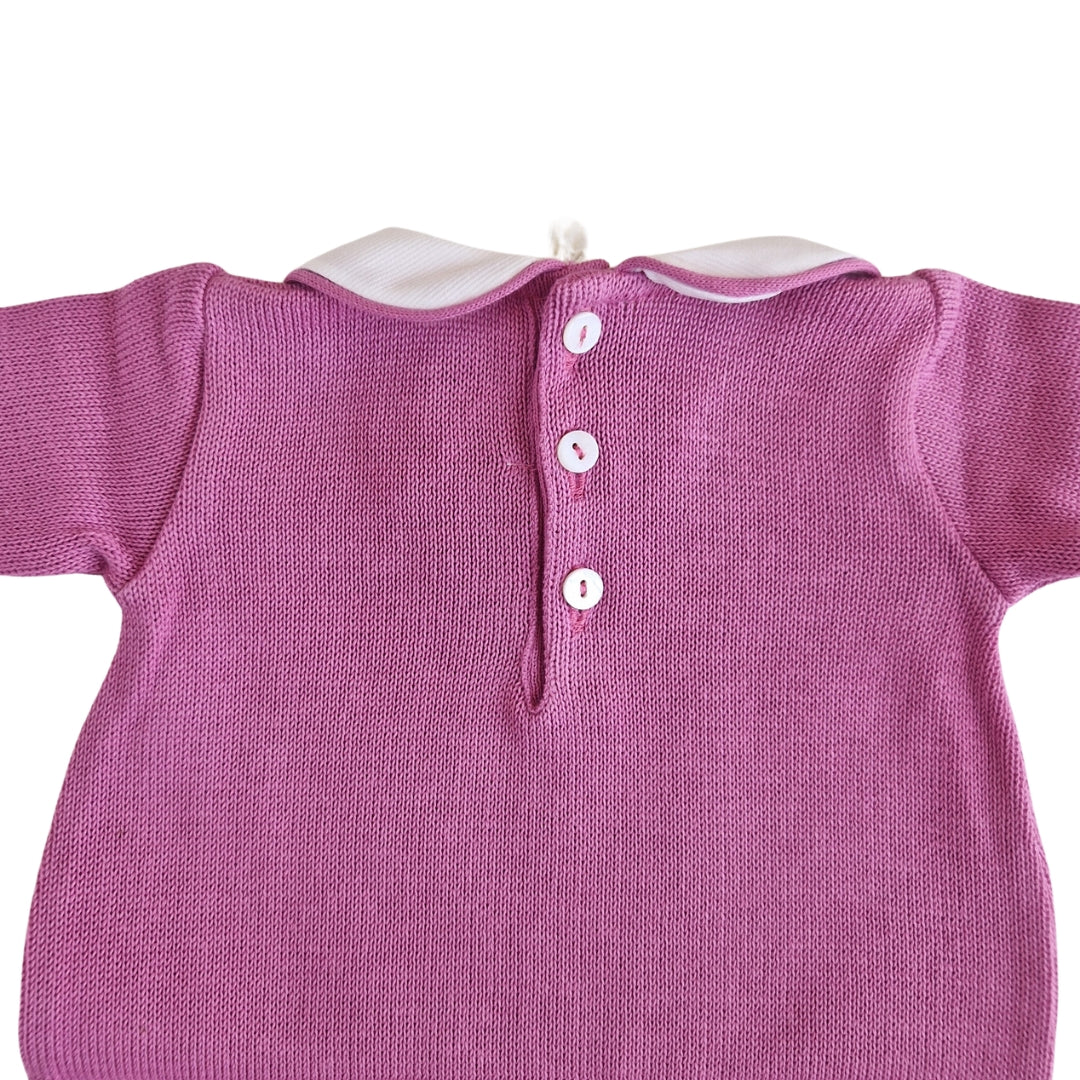 Tutina Manica Lunga Cotone Traforato con Scarpina Culla Malva