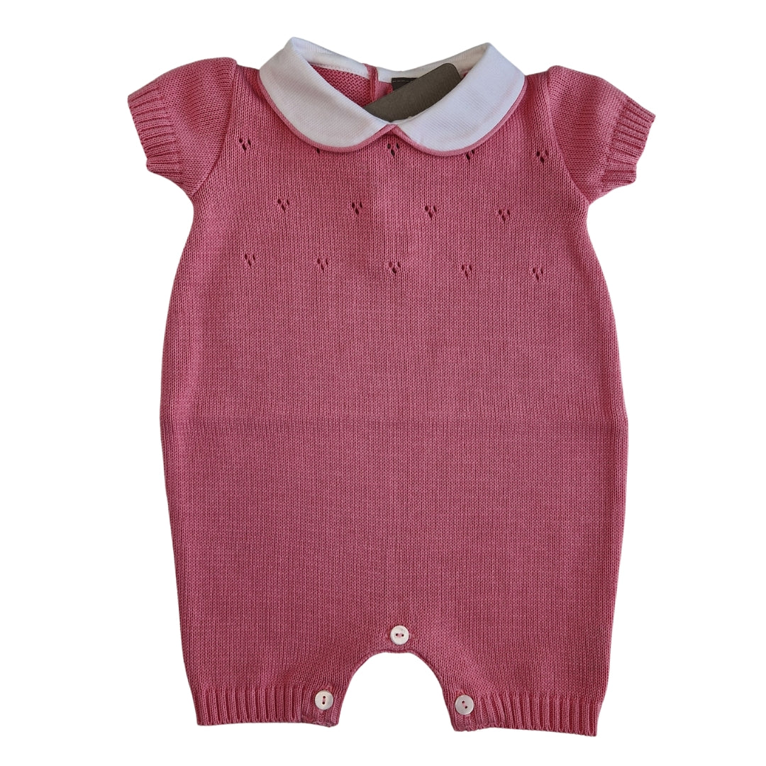 Tutina Manica Corta Cotone Traforato con Scarpina Culla Blu