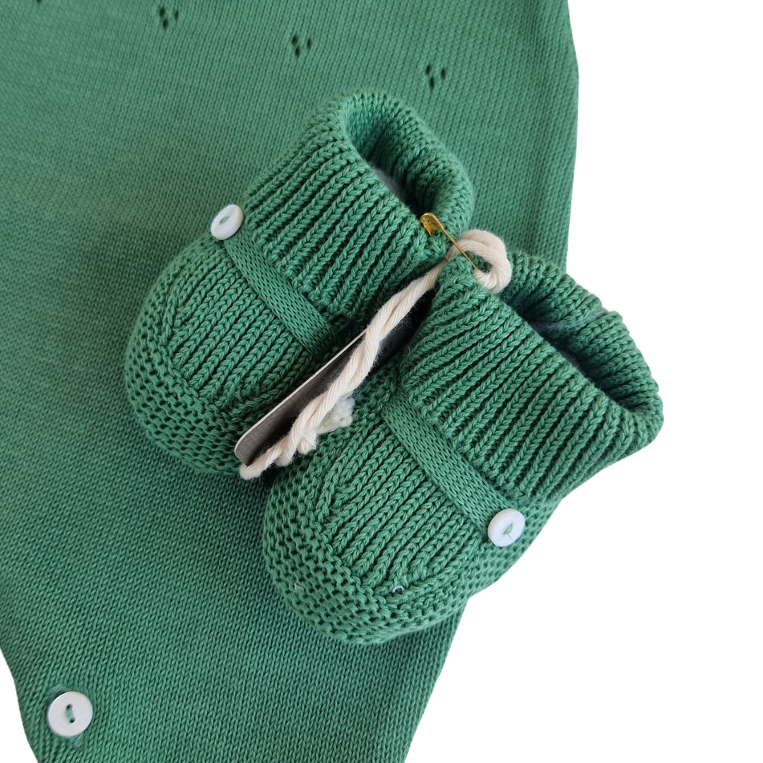 Tutina Manica Lunga Cotone Traforato con Scarpina Culla Verde