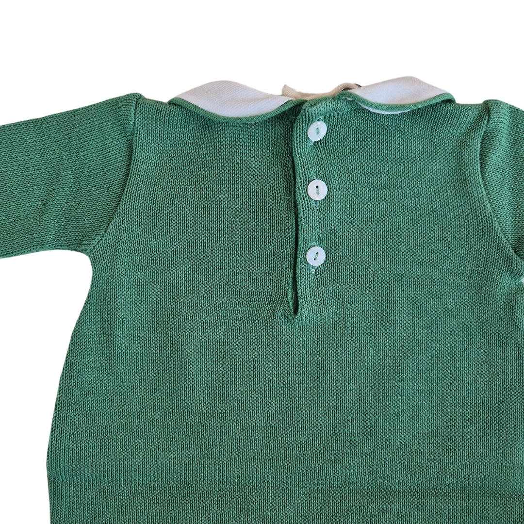 Tutina Manica Lunga Cotone Traforato con Scarpina Culla Verde