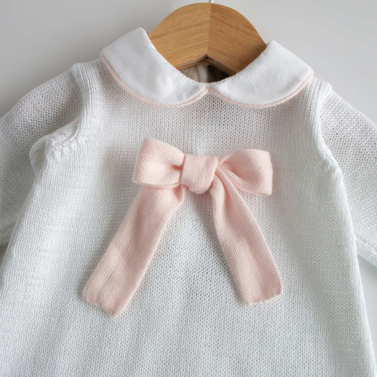 Bow - Tutina in filo di cotone con fiocco Bianco -Cipria