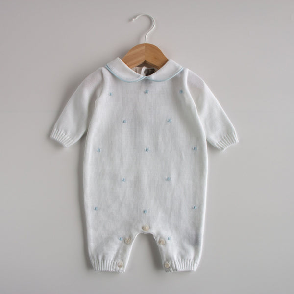 Dottie - Tutina intera in filo con pois Bianco - Cielo