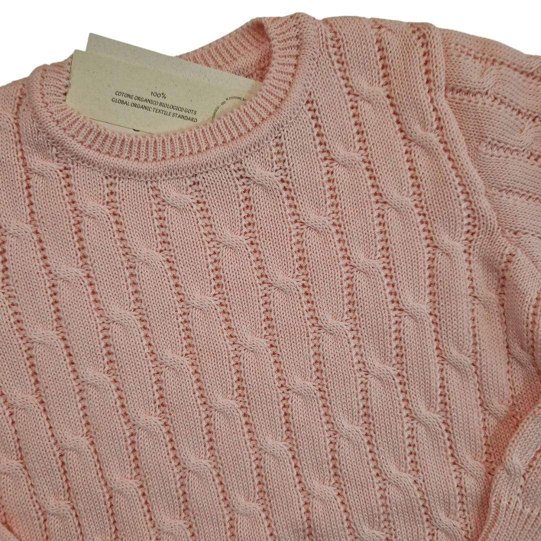 Maglia Girocollo a Trecce Rosa cipria