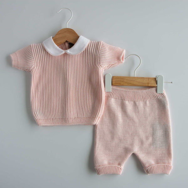 Completino due pezzi a costine - rosa cipria
