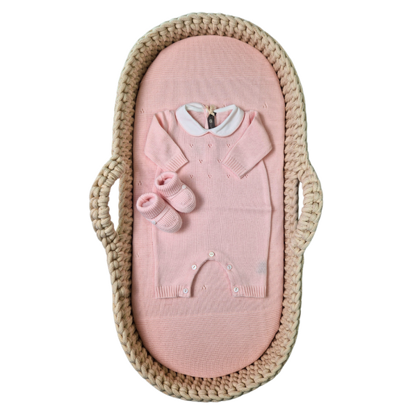 Tutina Manica Lunga Cotone Traforato con Scarpina Culla Rosa cipria